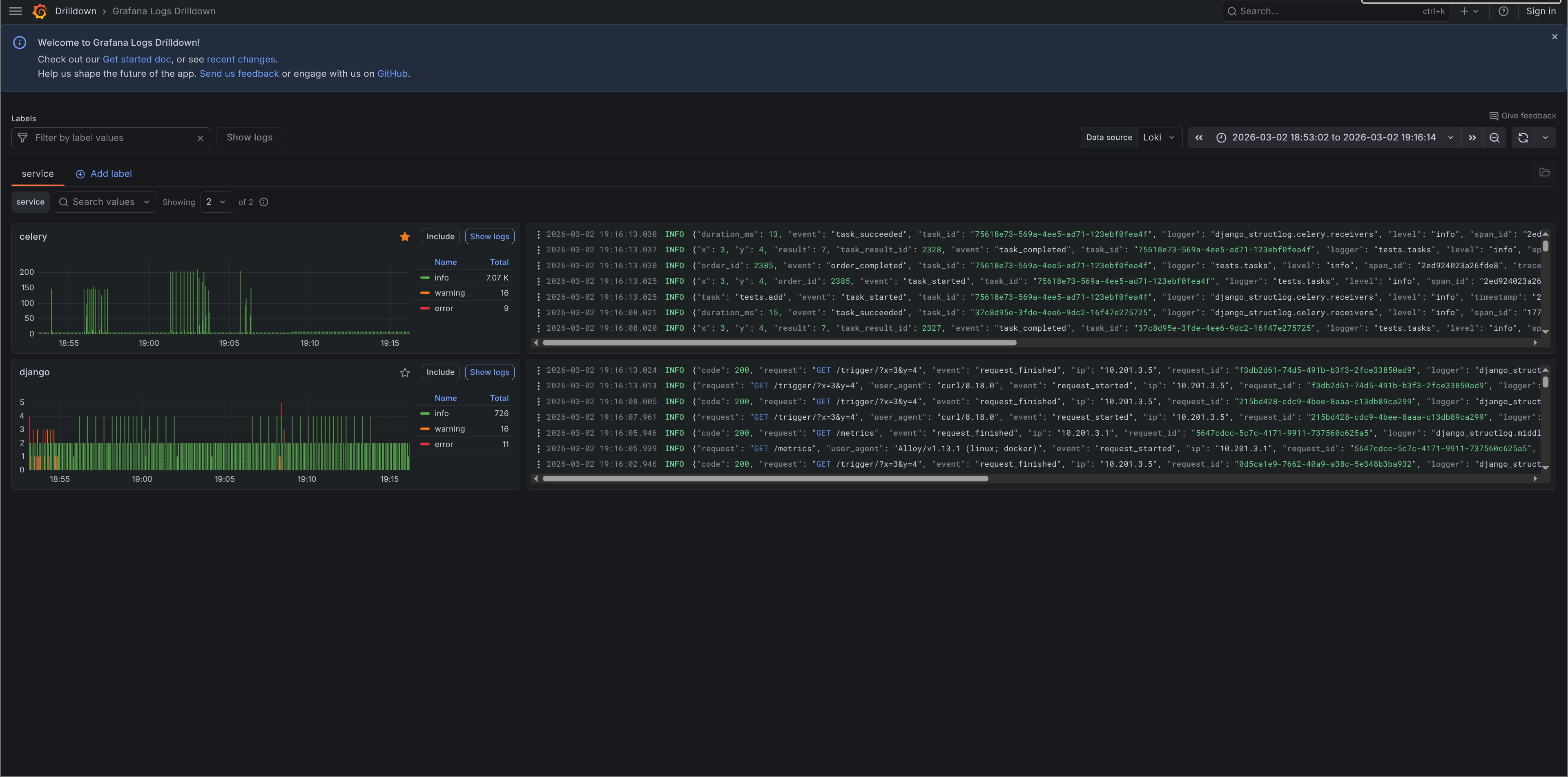 Logs dashboard
